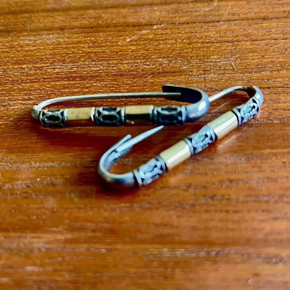 Engraved silver and gold earrings